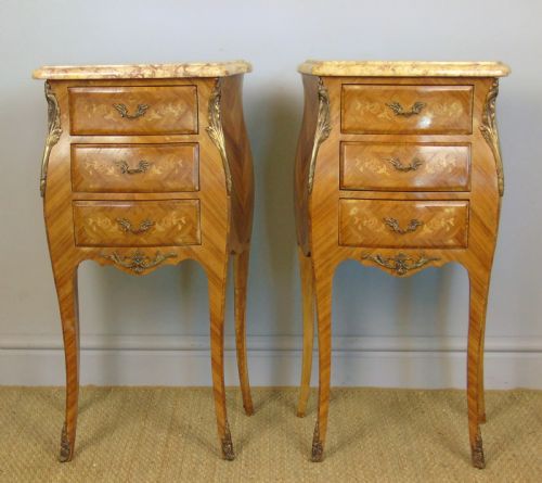 Good Pair of French Inlaid Bedside Cabinets with Ormolu Mounts