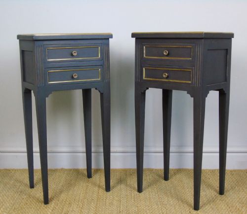 Antique Pair Painted Bedside Cabinets Brass Mounts