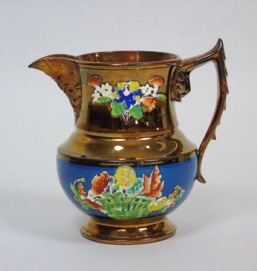 Victorian Copper Lustre Jug with Staffordshire Relief Panels