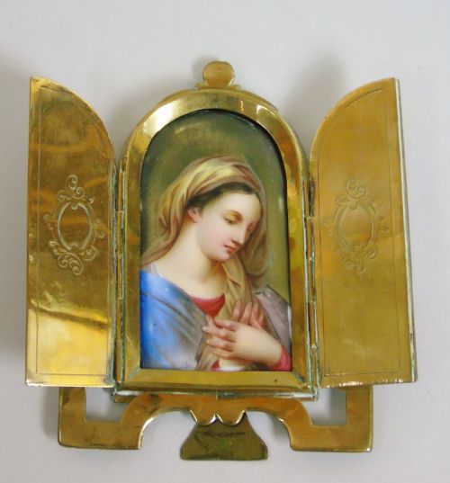 Antique Porcelain Plaque Portrait Miniature of the Madonna