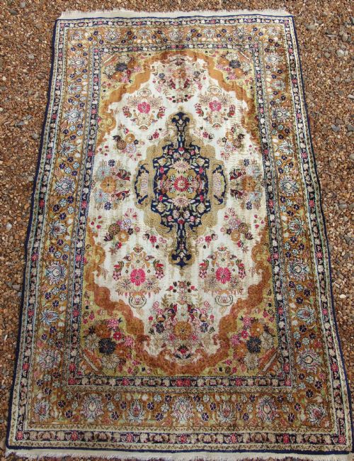 Antique Kashmir Silk Carpet