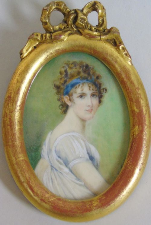 Antique Portrait Miniature Madame Recamier After Jacques-louis David