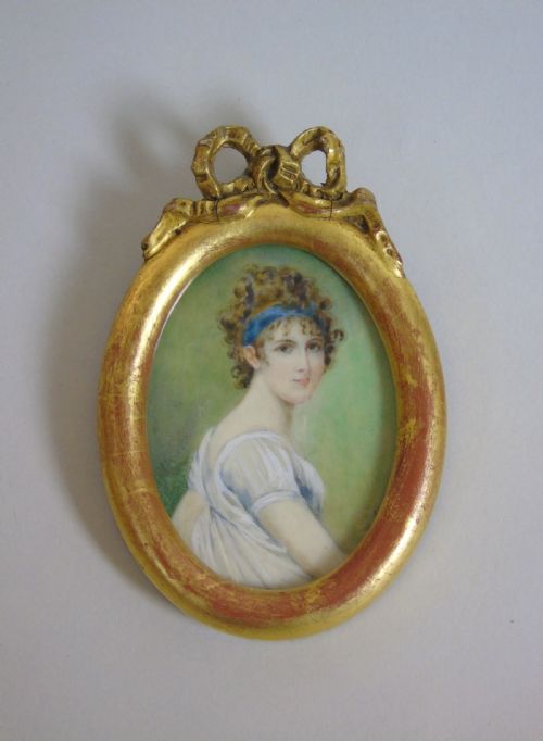 fig 1. Antique Portrait Miniature Madame Recamier after Jacques-Louis David