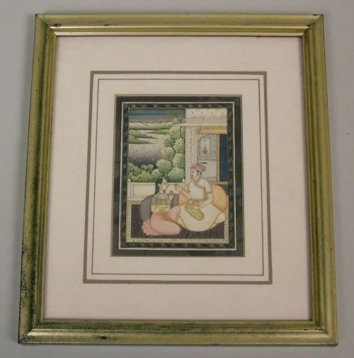 19th Century Indian Miniature Painting Lovers in a Garden