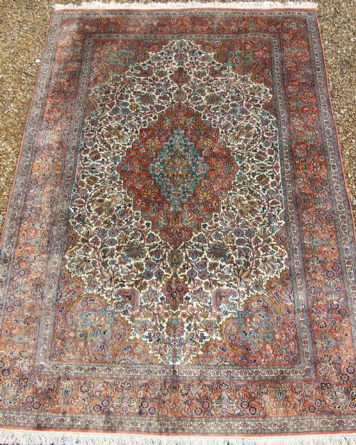 Large Antique Silk Kashan Carpet