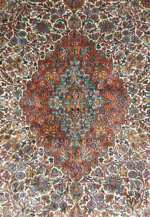 fig 1. Large Antique Silk Kashan Carpet