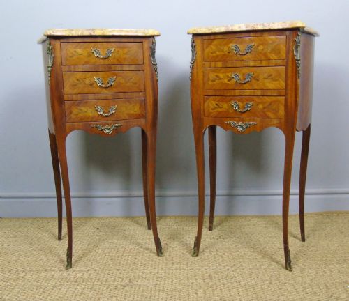 Pair of Antique French Bedside Cabinets Marble Top