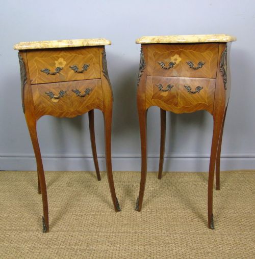 Pair of Antique French Bedside Cabinets Marble Top