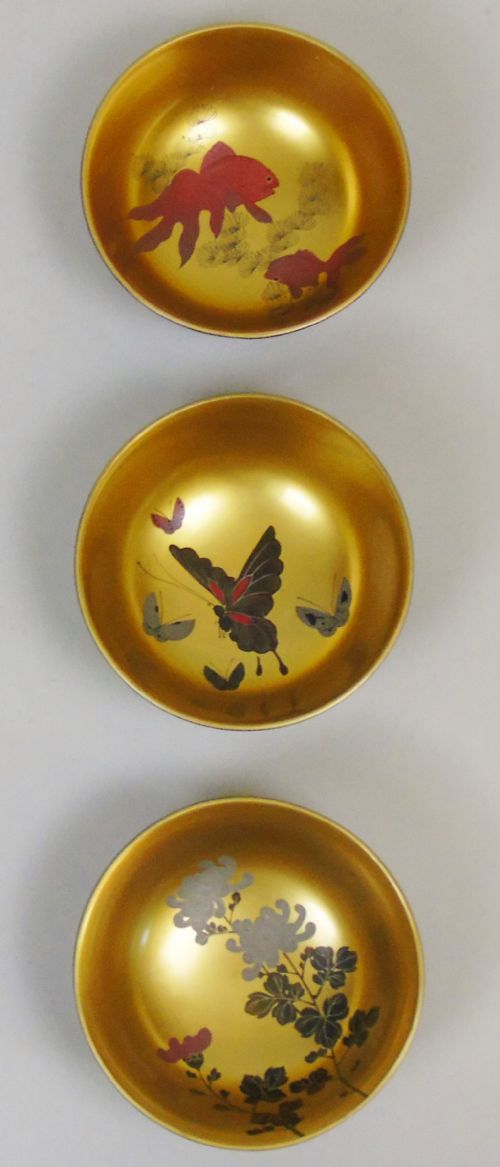 Beautiful Set of Three Japanese Lacquer Bowls