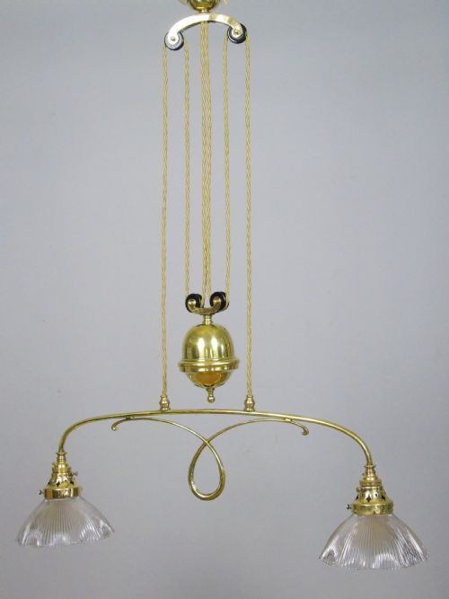 Good Holophane Brass Rise & Fall Chandelier Light Fitting 1904