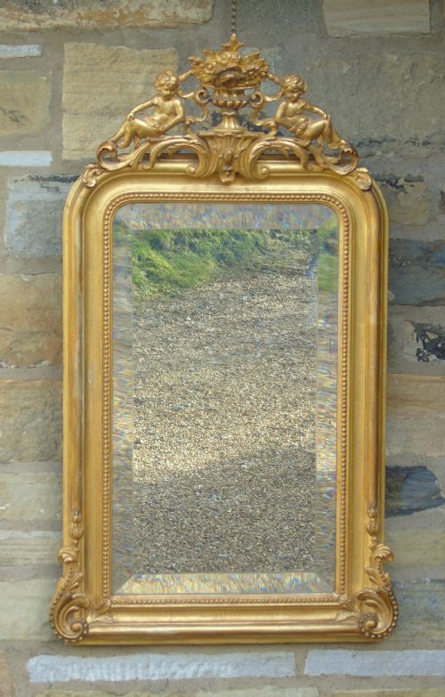 Antique French Gilt and Gesso Mirror with Putti