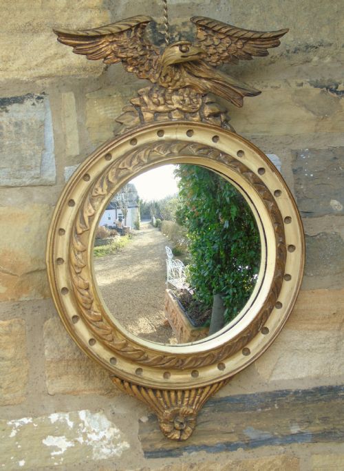 Regency Style Circular Convex Mirror Eagle Crest