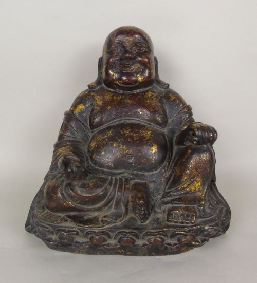 Large Chinese Laquered Gilt Bronze Buddha