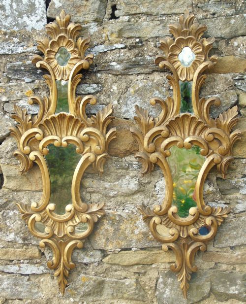 Antique Pair Carved Giltwood and Gesso Wall Mirrors Butti and Son