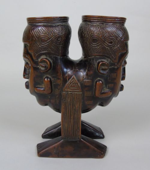 Antique Tribal Kuba Janus Head Palm Wine Cup