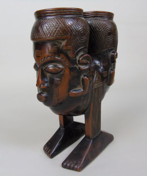 fig 1. Antique Tribal Kuba Janus Head Palm Wine Cup