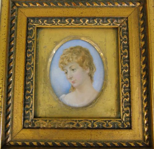 Antique Watercolour Miniature Painting Caroline Lamb 19th Century