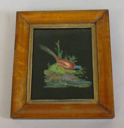 Antique Painting on Silk Pheasant 19th Century
