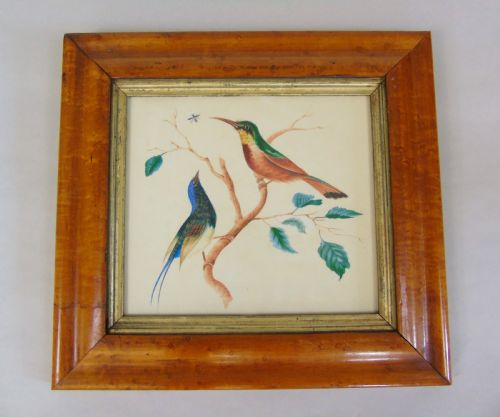 Antique Watercolour Painting Hummingbirds 19th Century