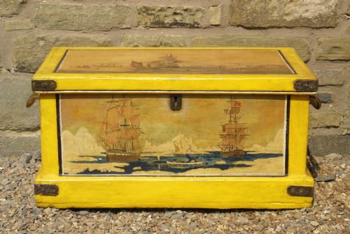 Rare Hand Painted Georgian Sea Chest Whaling