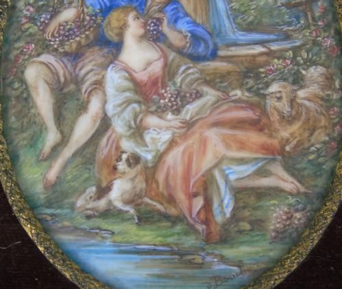 fig 1. Beautiful Miniature Painting After Boucher Courting Couple