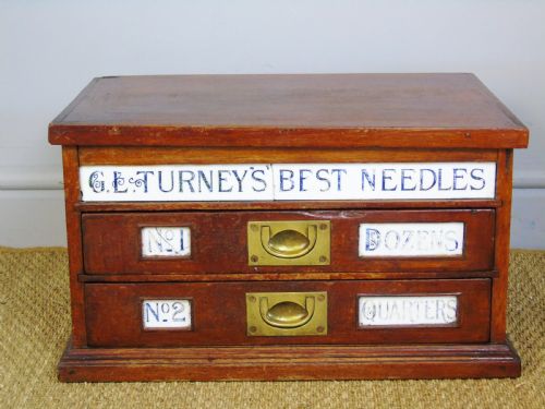 Antique Mahogany Counter Top Turneys Needle Box Haberdashery