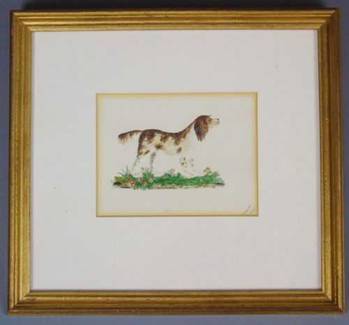 Charming Antique Watercolour of Spaniel Embossed