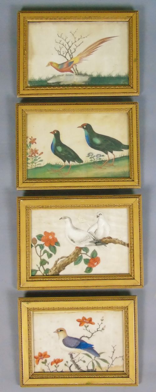 Set of Four Chinese Pith Paintings 19th Century Birds