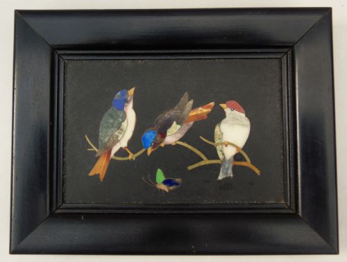 Antique Italian Pietra Dura Marble Panel Birds