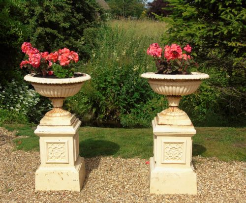 Good Pair of Victorian Campana Garden Urns on Stands