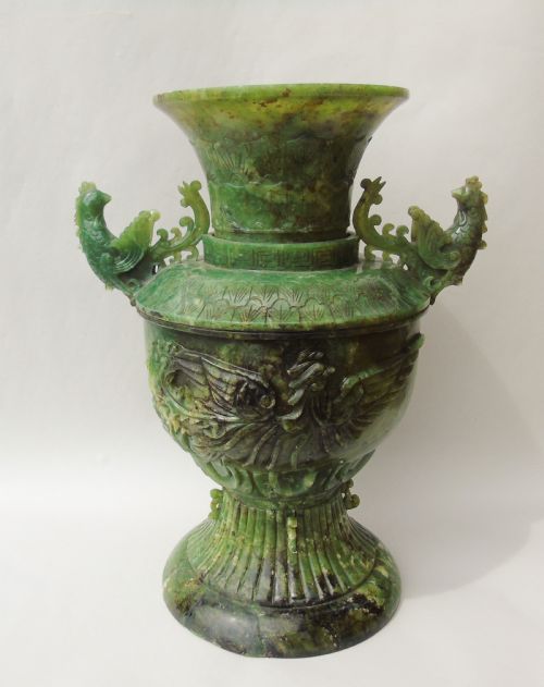 Stunning 19th Century Chinese Carved Hardstone Phoenix Vase