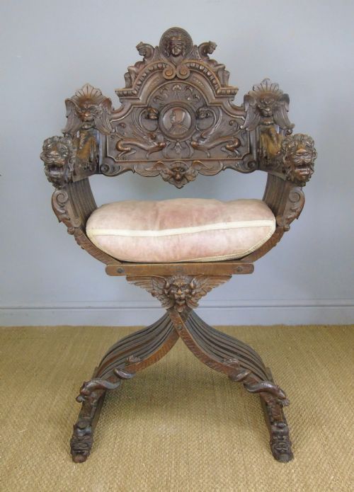 Outstanding Italian Walnut Savonarola Chair