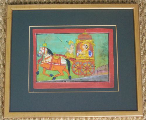 Charming 18th Century Indian Watercolour Prince in Carriage