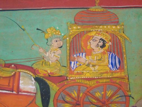fig 1. Charming 18th Century Indian Watercolour Prince in Carriage