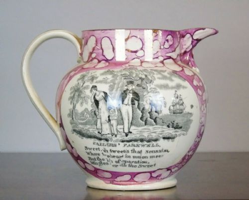 19th Century Sunderland Pink Lustre Jug Sailors Farewell