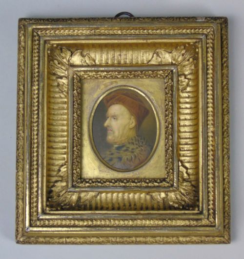 Good Antique Miniature Oil Painting Medieval Portrait