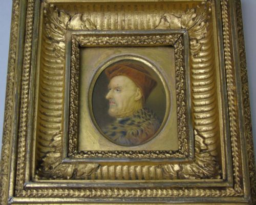 fig 1. Good Antique Miniature Oil Painting Medieval Portrait