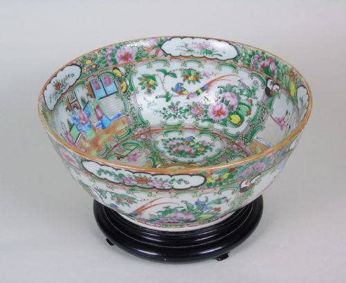 Antique Chinese Famille Vert Punch Bowl on Stand