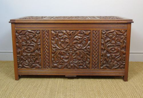 Attractive Arts & Crafts Period Carved Wood Chest