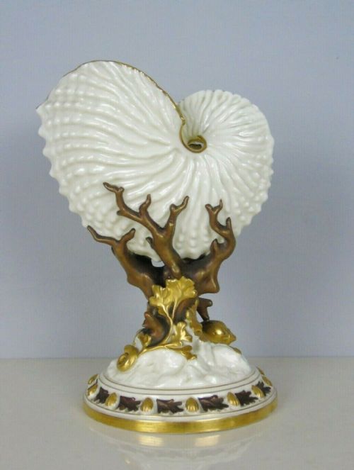 Royal Worcester Victorian Porcelain Nautilus Shell Vase