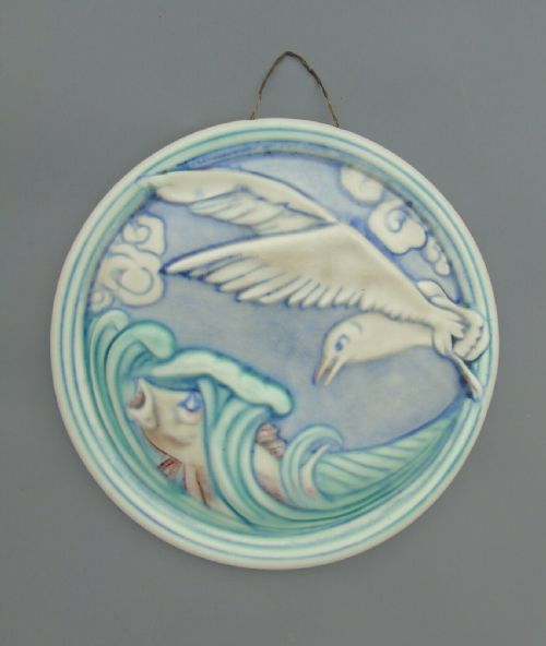 fig 1. Pilkingtons Royal Lancastrian Wall Plaque Seagull Fish Arts & Crafts