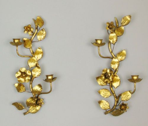 Antique Pair French Gilt Wall Sconce Rose & Leaf Design