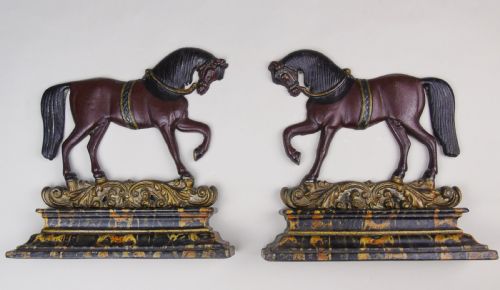A Fine Pair of 19th Century Cast Iron Horses in Original Paint