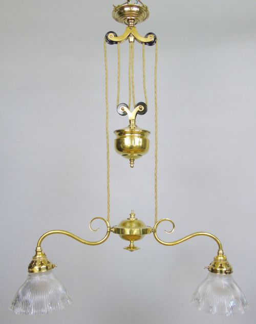 Good Holophane Brass Rise and Fall Ceiling Light Chandelier