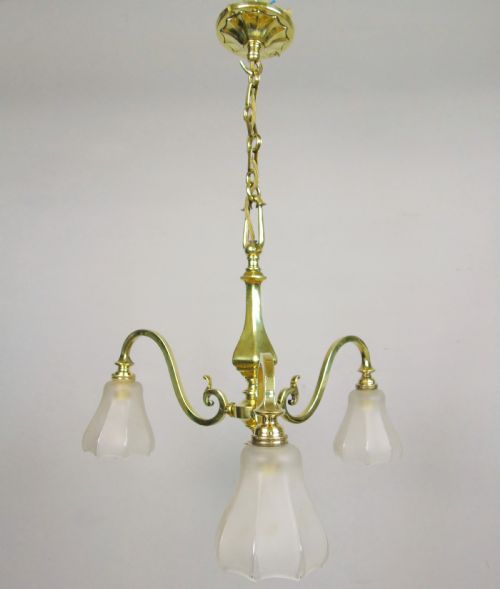 Elegant Antique Three Branch Ceiling Light Solid Brass