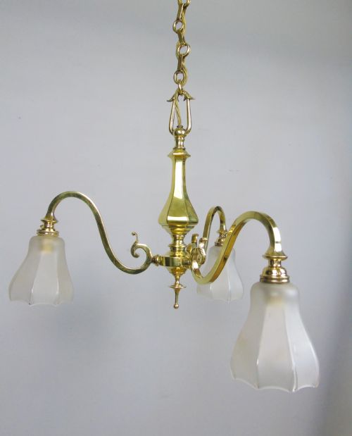 fig 1. Elegant Antique Three Branch Ceiling Light Solid Brass