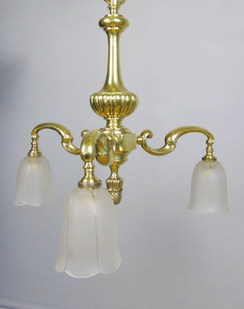 Antique Solid Brass Three Branch Ceiling Light Chandelier