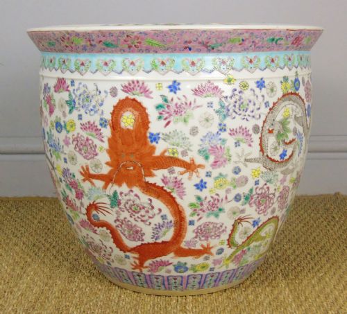 Large Antique Chinese Famille Rose Jardiniere