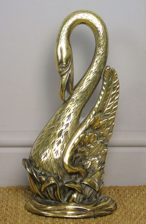 Beautiful Solid Brass Swan Doorstop Circa 1850