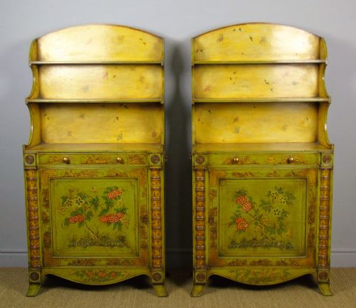 fig 1. Fabulous Pair of Painted Regency Style Chinoiserie Alcove Bookcase Cabinets